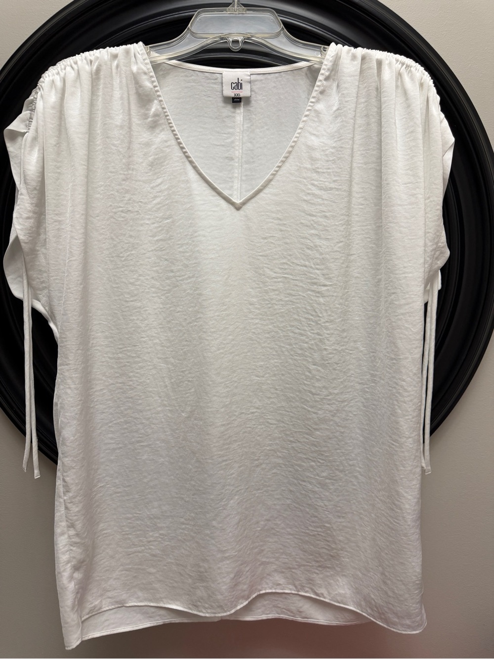 CAbi White V-Neck Drawstring Sleeve Blouse